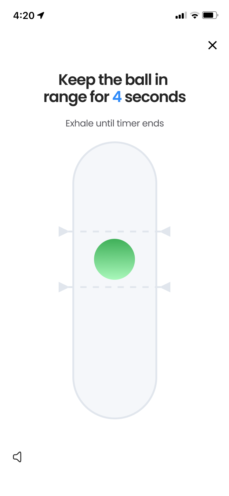 Respyr app — Breath screen showing exhale ball tracker