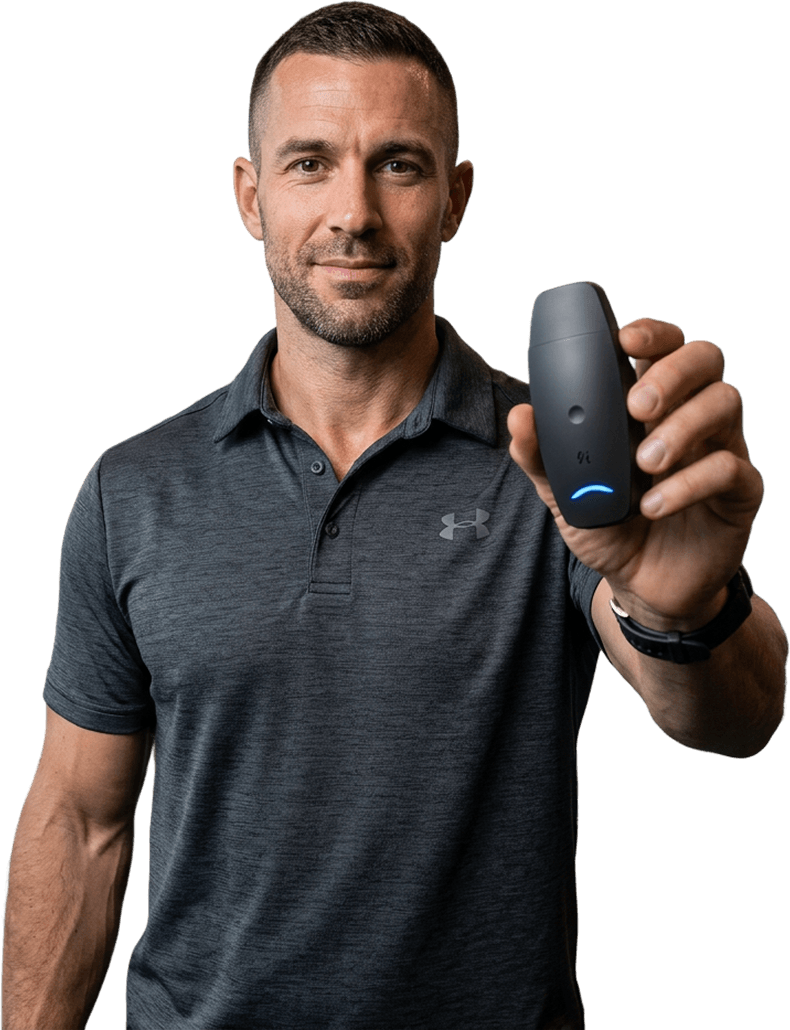 Respyr coach holding the breath-powered metabolic device